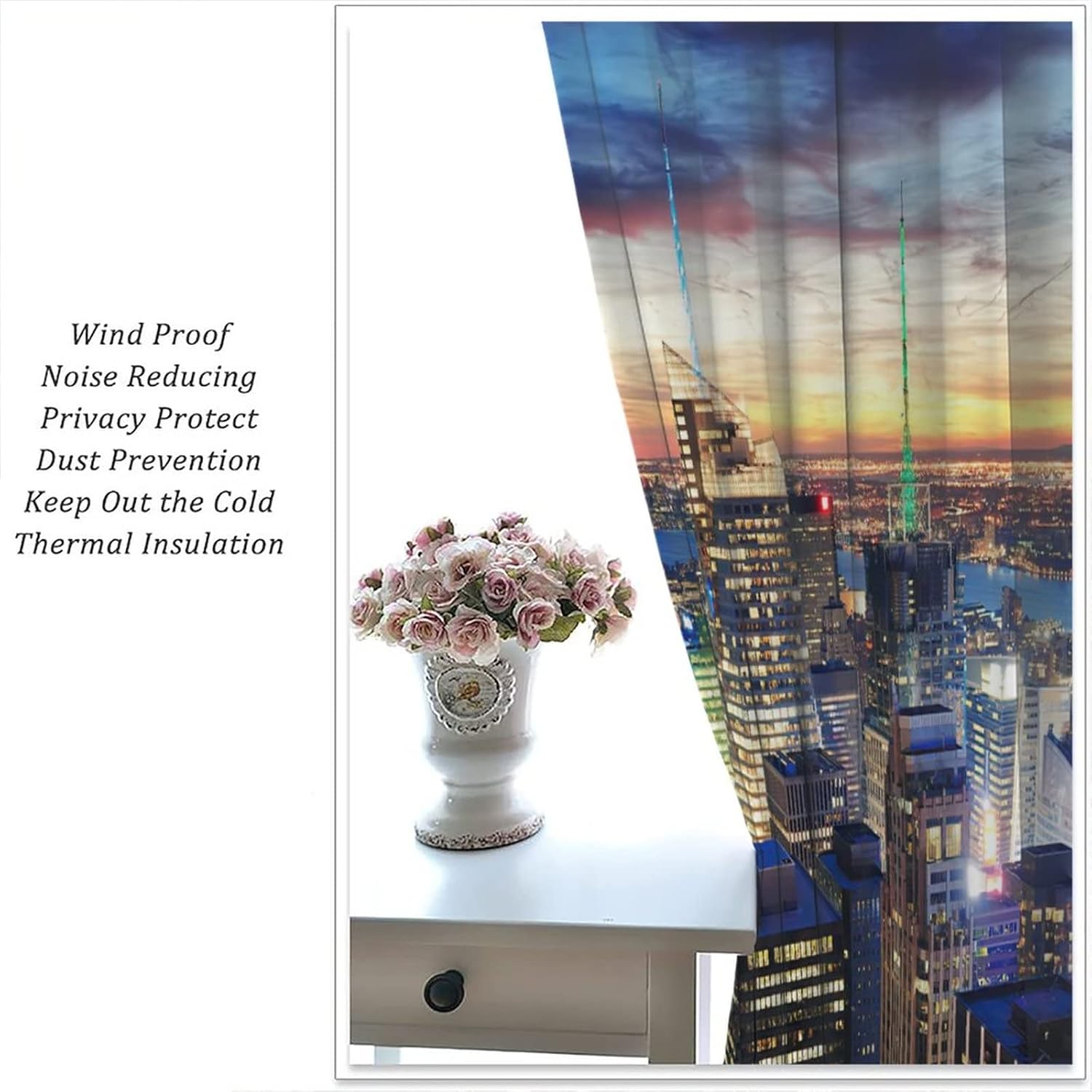 Modern New York Blackout Curtains,NY City Scenery at Sunset Dawn USA Skyscrapers Buildings Window Door Curtains for Bedroom Living Room Office Decor W42xL45in