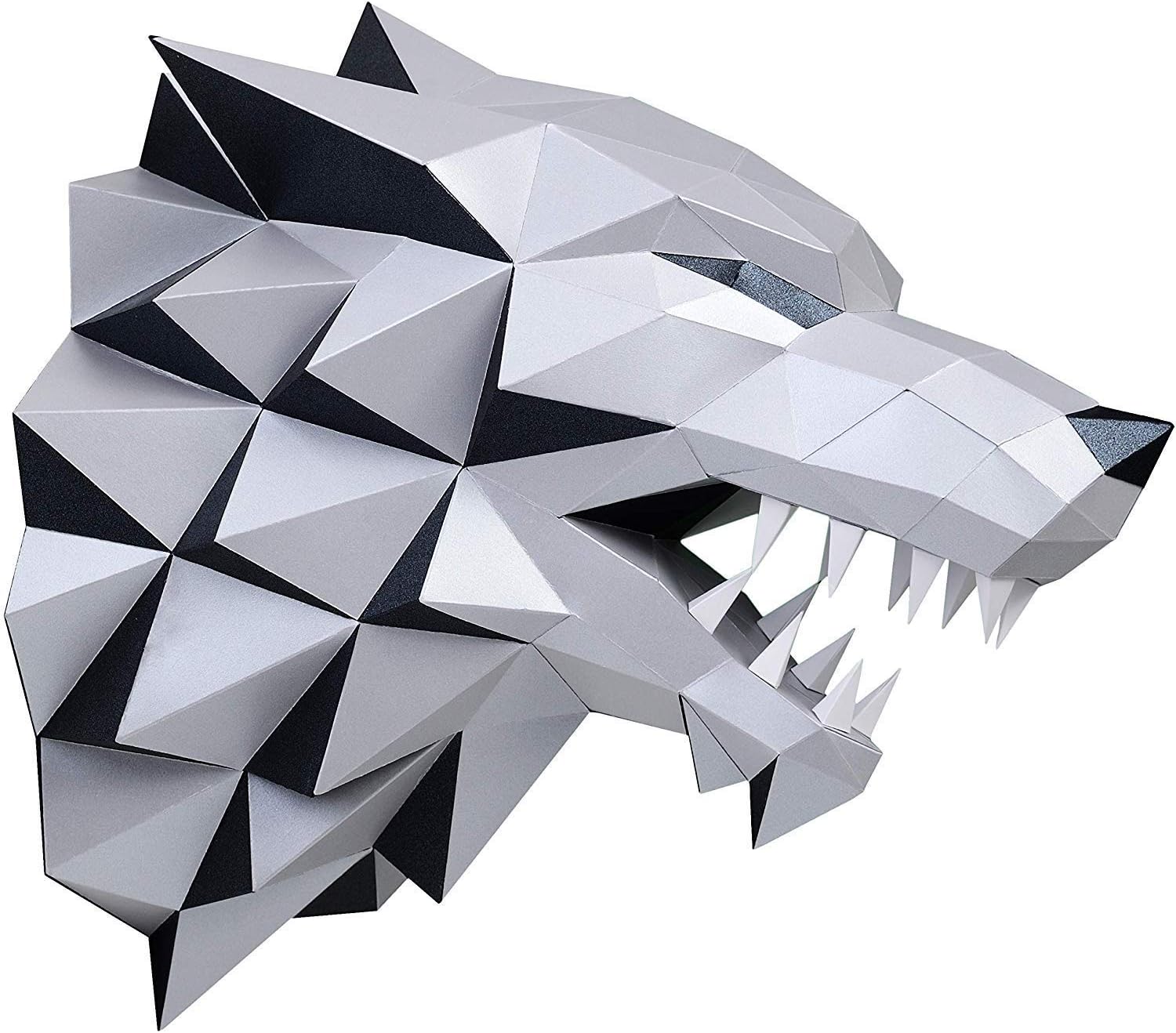 3D Stark Dire Wolf Trophy Head DIY Low Poly Paper Craft Educational Art Kit for Adults & Teen - NO Scissors Needed (Silver)