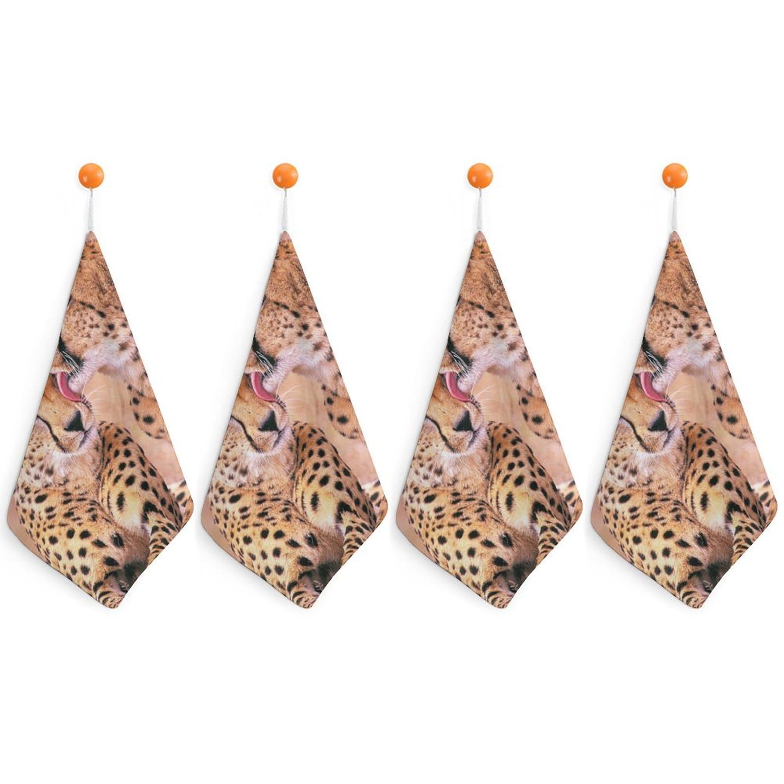 LEDFCVSU 4 Piece Hanging Hand Towels, Cheetah Couple Small Dry Hand Towel for Kitchen Bathroom