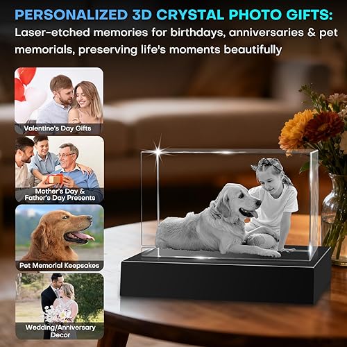 Miniatura 4 de Rectángulo de fotos de cristal 3D personalizado XXL (paisaje) - Premium base LED multicolor, envoltura de regalo y tarjeta 3D listo para regalar