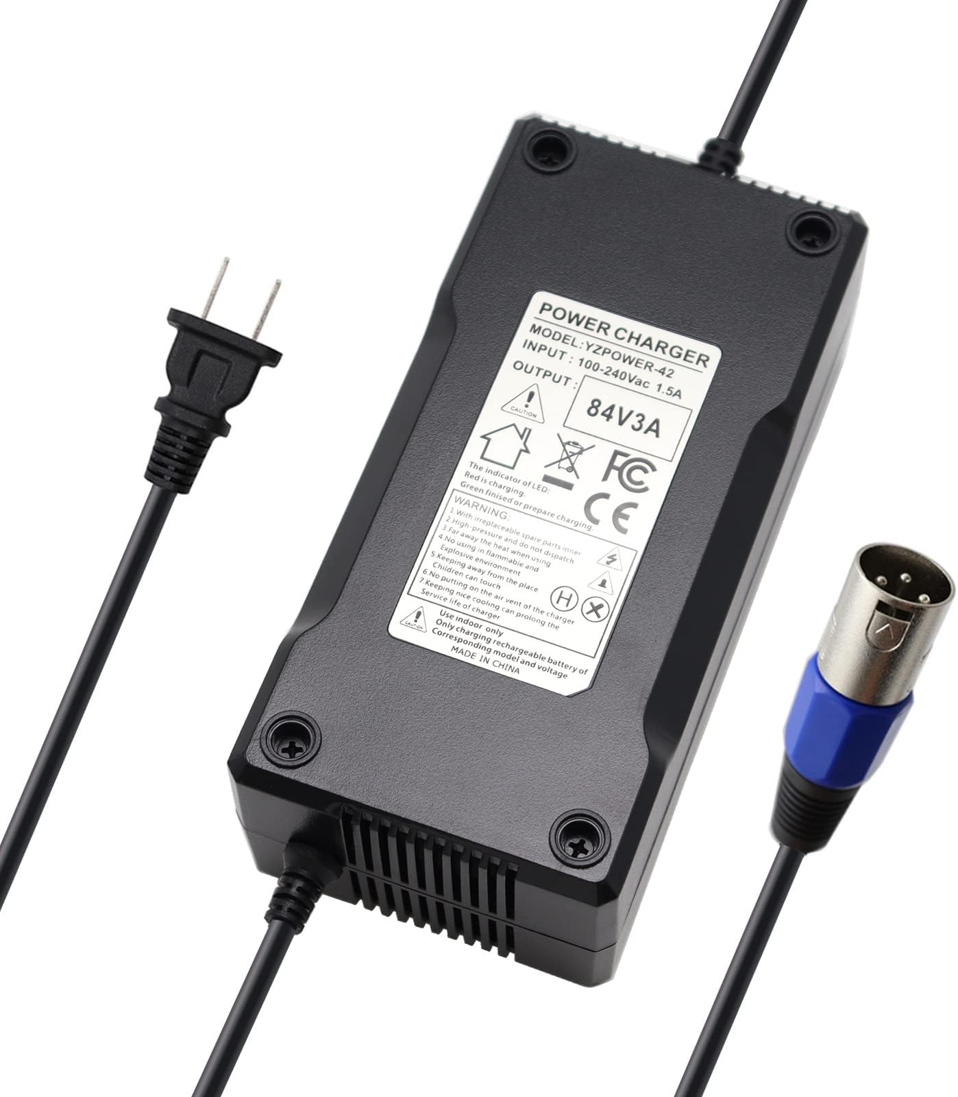 84V 3A Lithium Battery Charger AC Adapter Power Supply for 20S 72V Lithium Li-ion Batteries Pack with 3 Pin XLR Plug