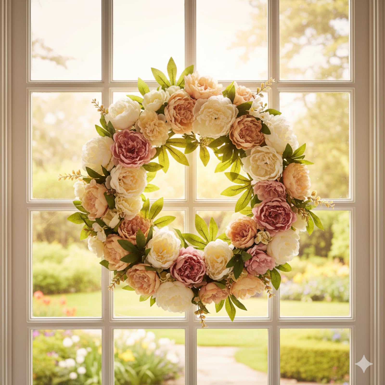 Ghirlanda Primaverile per Porta d'Ingresso 40 cm, Fiori Artificiali, Decorazione per Porta, Finestra, Matrimonio, Soggiorno