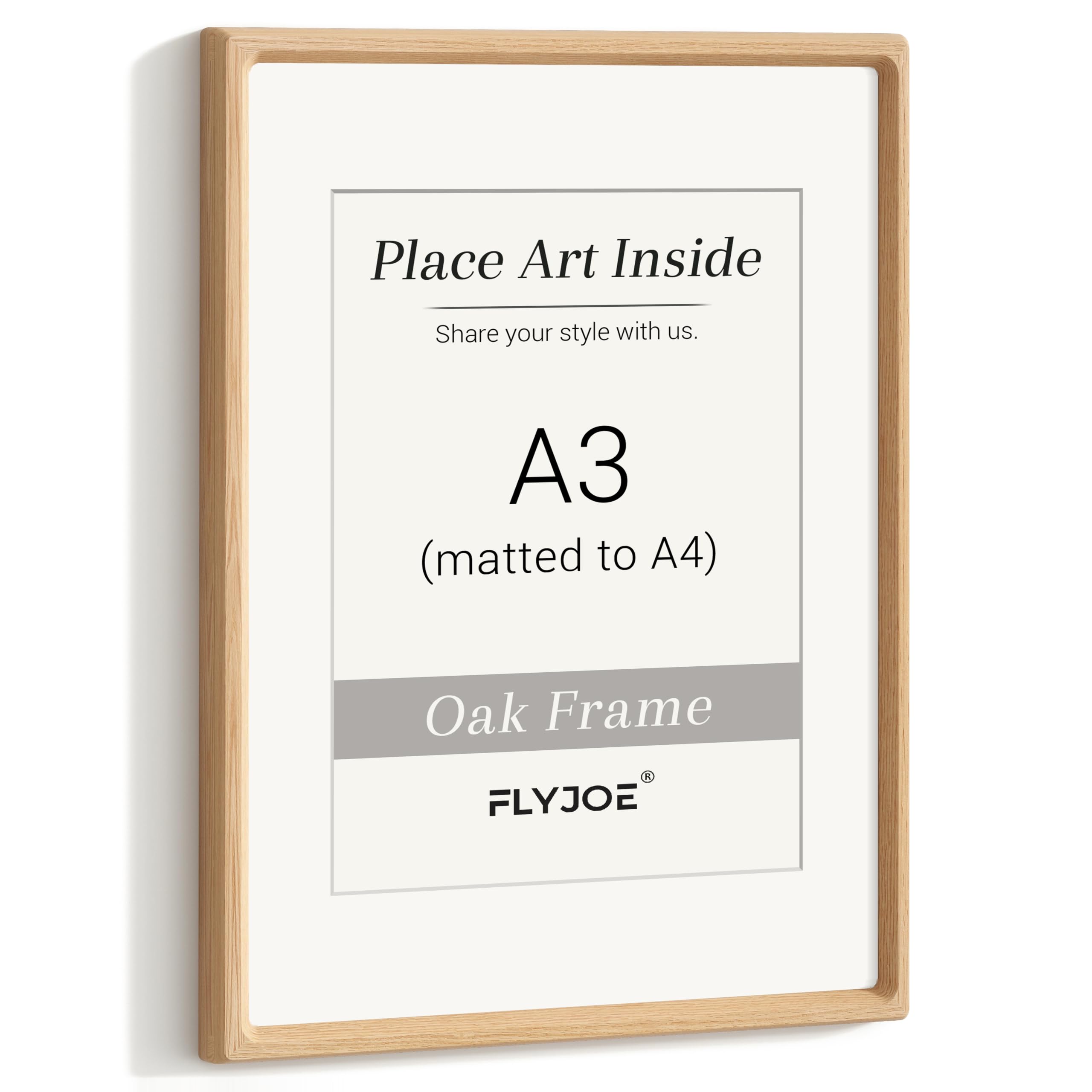 Solid Wood Picture Frame, Tempered Glass, Oak, A3, 1pcs