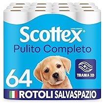 Scottex Carta Igienica, Formato Salvaspazio, Cotone, Confezione 100% Riciclabile, Fatto in Italia, 64 Rotoli