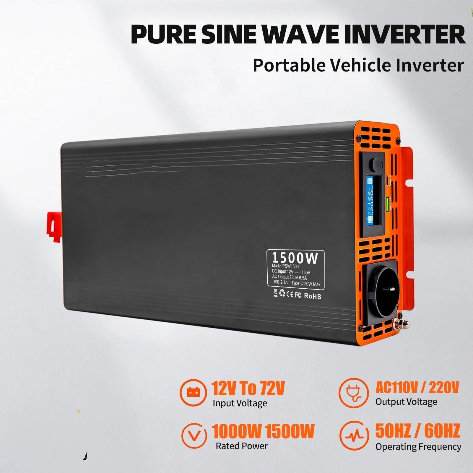 Inversor de Corriente Inversor De Onda Sinusoidal Pura Serie PSW 4000W CC 12V ~ 60V A CA 220V Potencia Continua 2000W(DC12V 1000W)