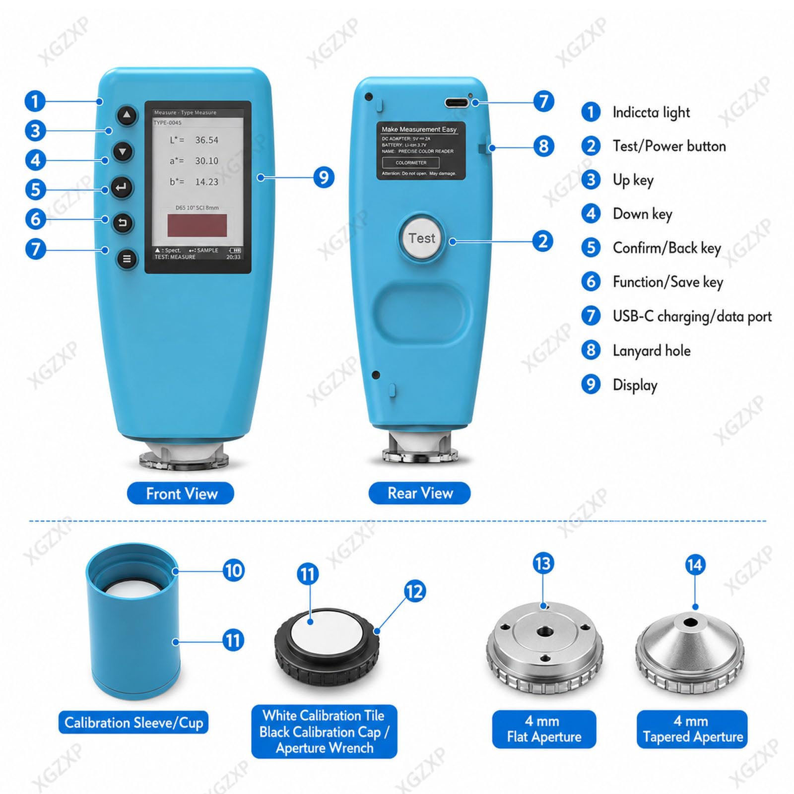 Tragbares Farbmessgerät, Farbdifferenzmessgerät Mit 4-mm-Öffnung, Cielab/Δe-farbmessgerät, Digitales Präzisionskolorimeter Für Farben, Lacke, Kunststoffe, Textilien Und Druck