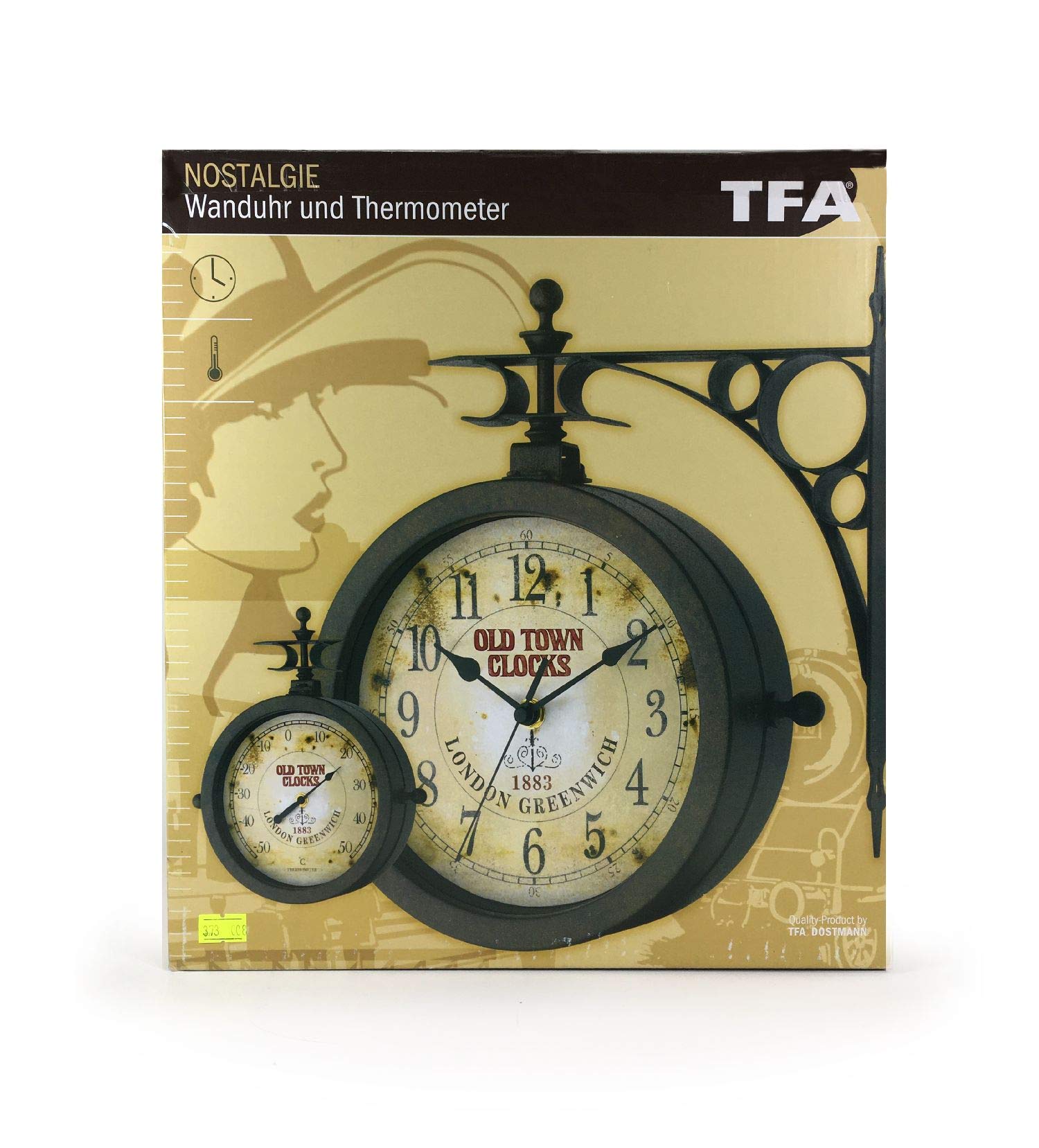 TFA Dostmann Nostalgie Wanduhr und Thermometer, Gartenuhr, 60.3011, Outdooruhr, Aussenbereich geeignet, rostfarben
