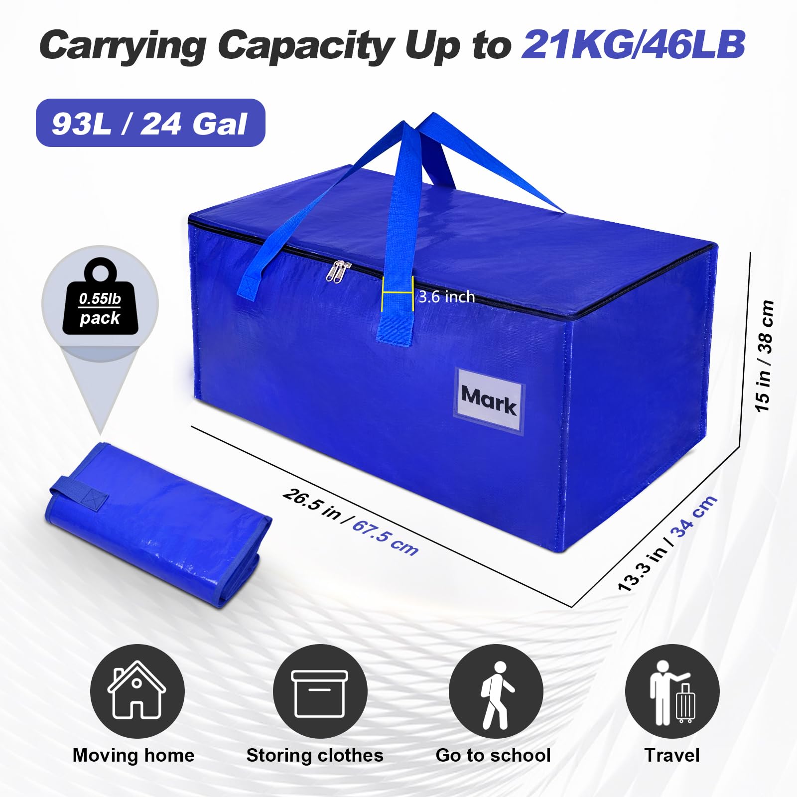 ZFWDSY Moving Boxes 8 Pack,93 Liters Clothes Storage Large Moving Bags with Handles Moving Totes for College Dorm or Christmas Decorations - Image 2