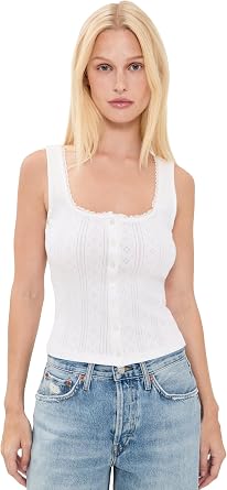 Good American Womens The Pointelle Button Down Tank