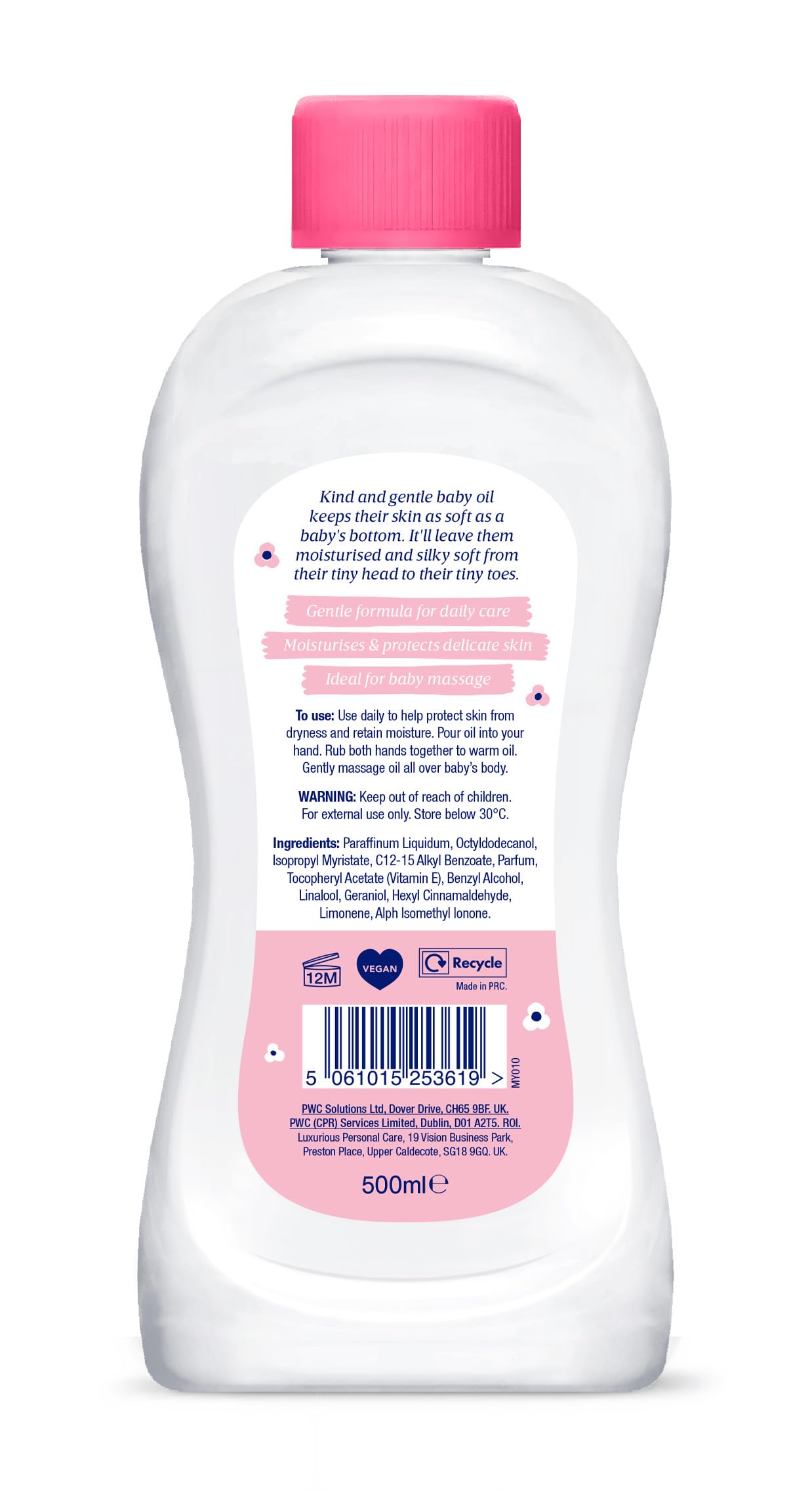 My Little Miracle Wriggly Baby Oil, Moisturises & Protects Delicate Skin, Gives Soft Silky Skin 500ml, Pink, 500 ml (Pack of 1) - Image 2