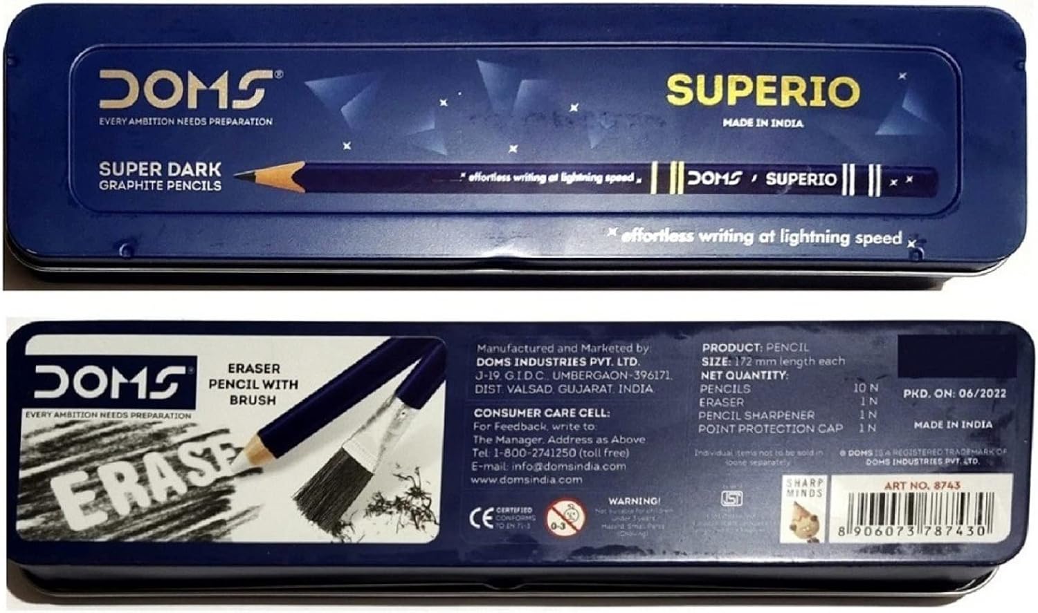Doms Superio Super Dark HB/2 Graphite Pencil Tin Box Pack | Smooth Writing | Innovative Groove for Perfect Grip | Use for Sketching & Drawing | Pack of 1
