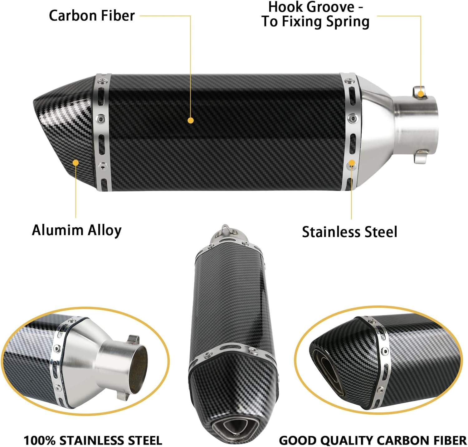 Exhaust Muffler Carbon Fiber 1.5-2Inlet with Removable DB Killer for Street/Sport Motorcycles and Scooters with 38-51mm Diameter Exhaust Pipes