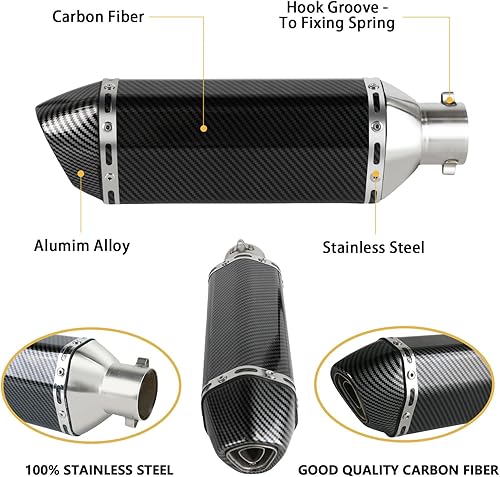 Miniatura 10 de PACEWALKER Silenciador de escape de motocicleta de fibra de carbono real de 1.496-2.008 in, silenciador universal de escape de motocicleta con DB