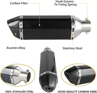 Exhaust Muffler Carbon Fiber 1.5-2Inlet with Removable DB Killer for Street/Sport Motorcycles and Scooters with 38-51mm Diameter Exhaust Pipes