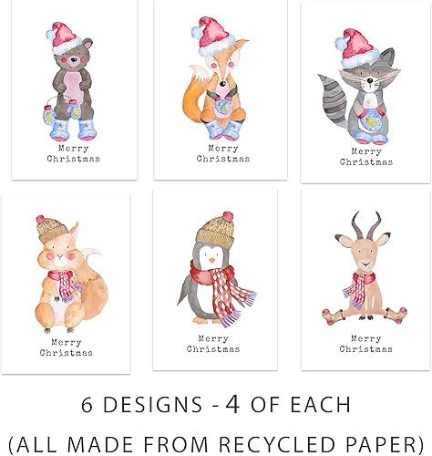 Miniatura 2 de 24 tarjetas navideñas recicladas ecológicas con sobres (animales lindos)
