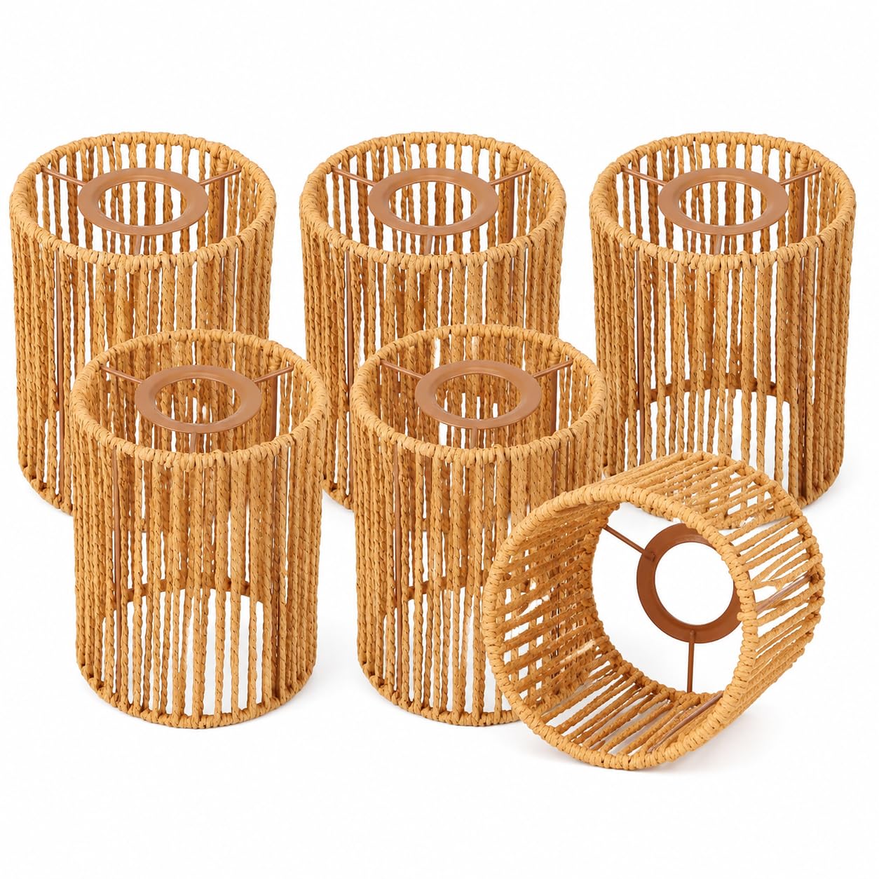 Swewarm Light-Brown 6 Pcs Paper Rope Lamp Shades, Boho Woven Pendant Light Covers
