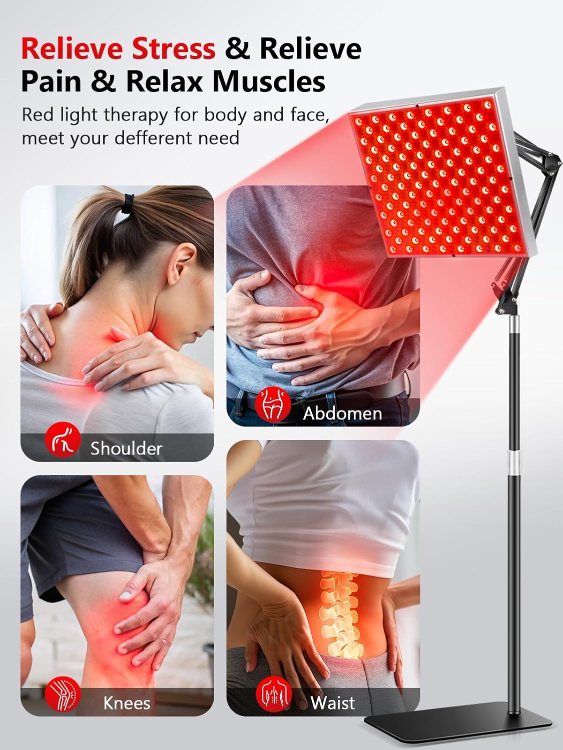 Upgrade Red Light Therapy for Face and Body, 45W Dual 660nm Red & 850nm Infrared Red Light Therapy Lamp, Home Use Light Therapy Panel with Adjustable Stand/Desktop Clamp & Glasses - Image 5