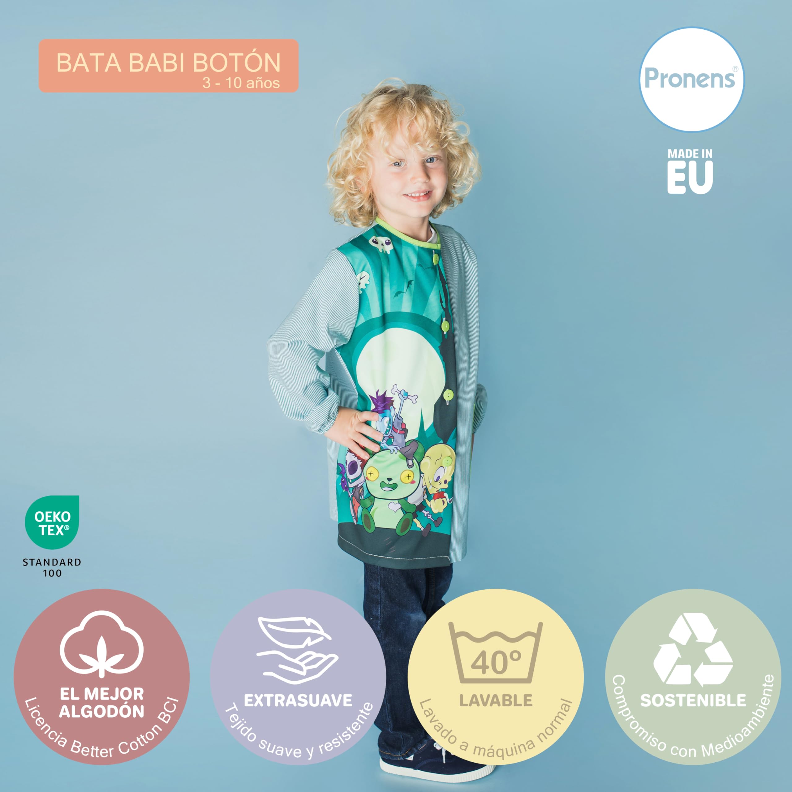 Bata escolar infantil. Babi niños para guardería y colegio- baby de cuadro vichy, botones y bolsillo. Nombre personalizable.