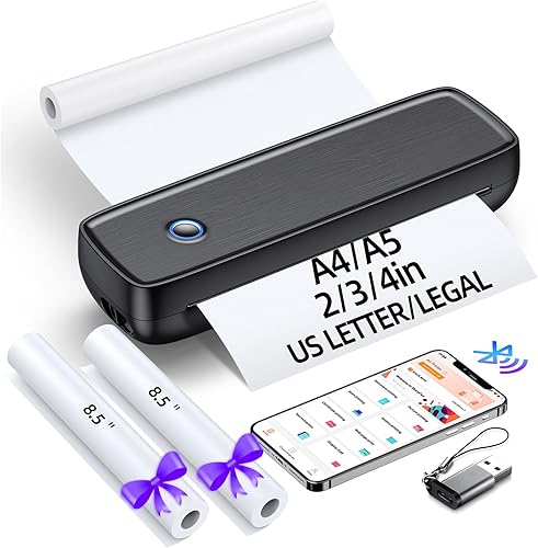 Portable Printer Wireless for TravelBluetooth Thermal Printer Support 8.5" X 11" US Letter &Legal, A4&A5 Thermal Paper, Inkless Printer Compatible