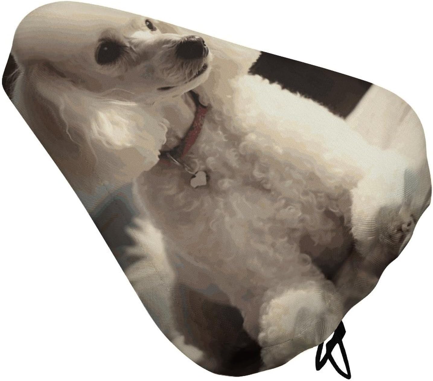 French Poodle Bike Seat Cushion Waterproof Road Bike Seat Cover for Women Men Comfort Bicycle Seat Rain Cover with Drawstring Padded Mountain Bikes Saddle Fit for Exercise Stationary Bikes