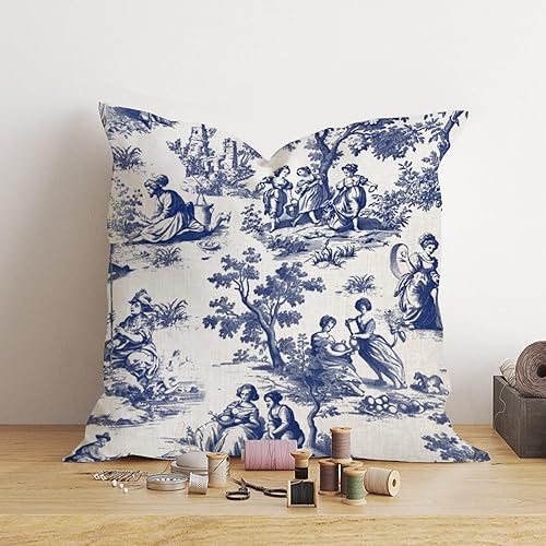 Vista 274 de ArogGeld Chinoiserie - Fundas de almohada escénicas asiáticas, estilo asiático, funda de almohada azul y verde Kelly, funda de cojín para decoración