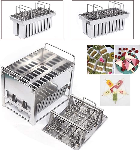 Miniatura 3 de Molde de paletas de hielo de acero inoxidable, kit de moldes para hacer paletas de hielo con estante, 20 moldes para hacer paletas de hielo con 100