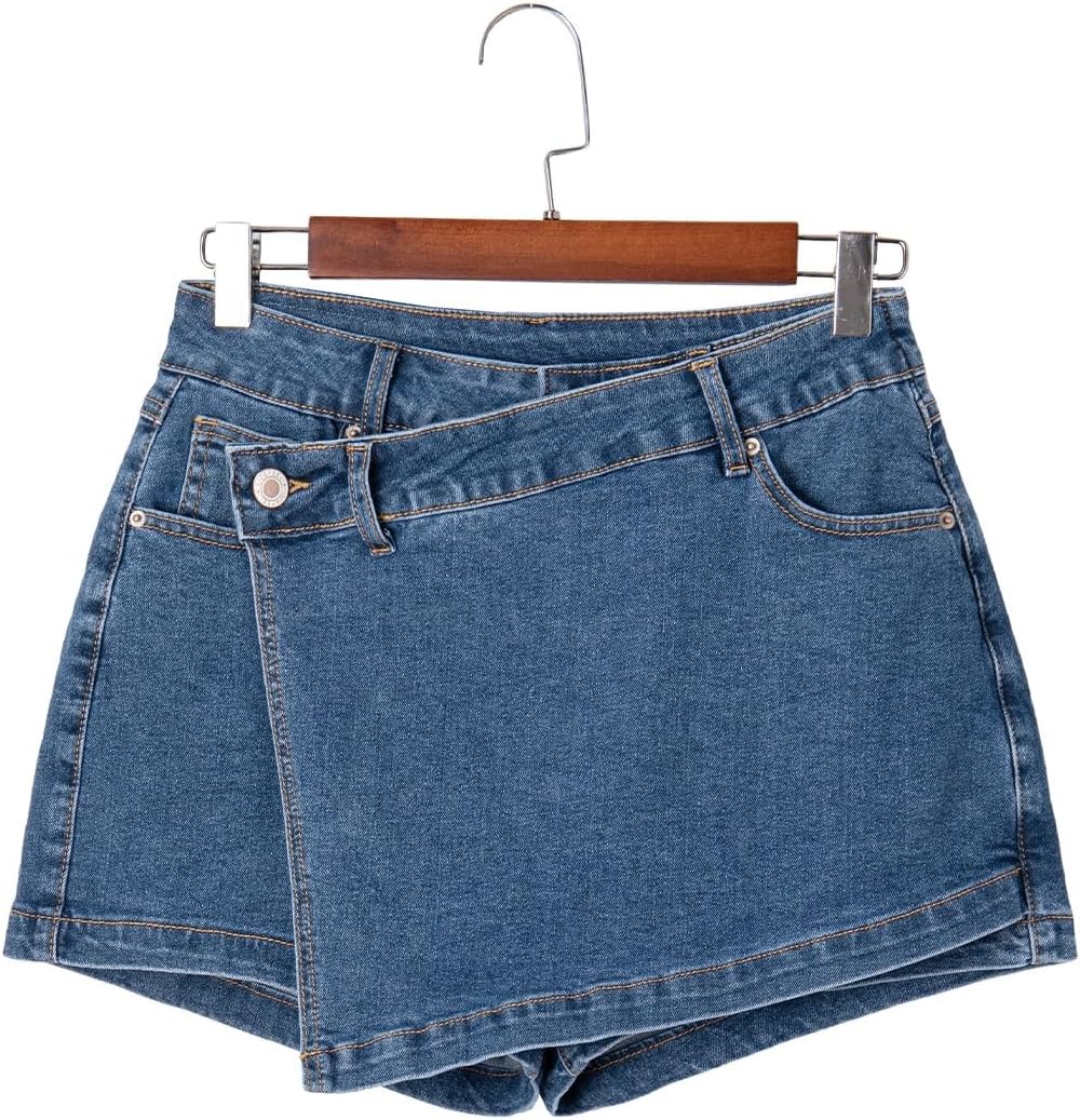 Sidefeel Skorts for Woman High Waisted Jean Skort Wrap Stretchy Asymmetrical Skorts - Image 8