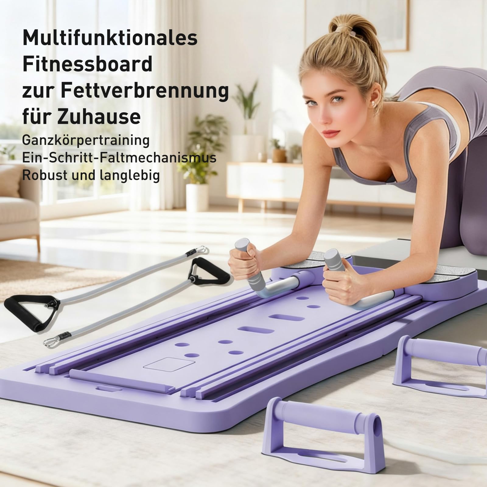 Pilates Board, Faltbarer Pilates Reformer Maschine Set für Zuhause Multifunktional Bauchtrainer Automatischer Rückprall Home Workout Equipment