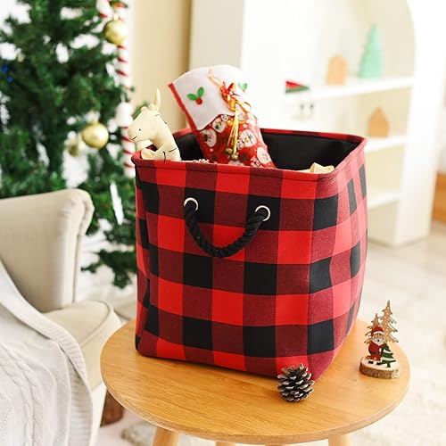 Miniatura 9 de INough Caja de almacenamiento de adornos de Navidad, organizador de decoración navideña, tejida con hilo voluminoso, cesta de Navidad para niños,