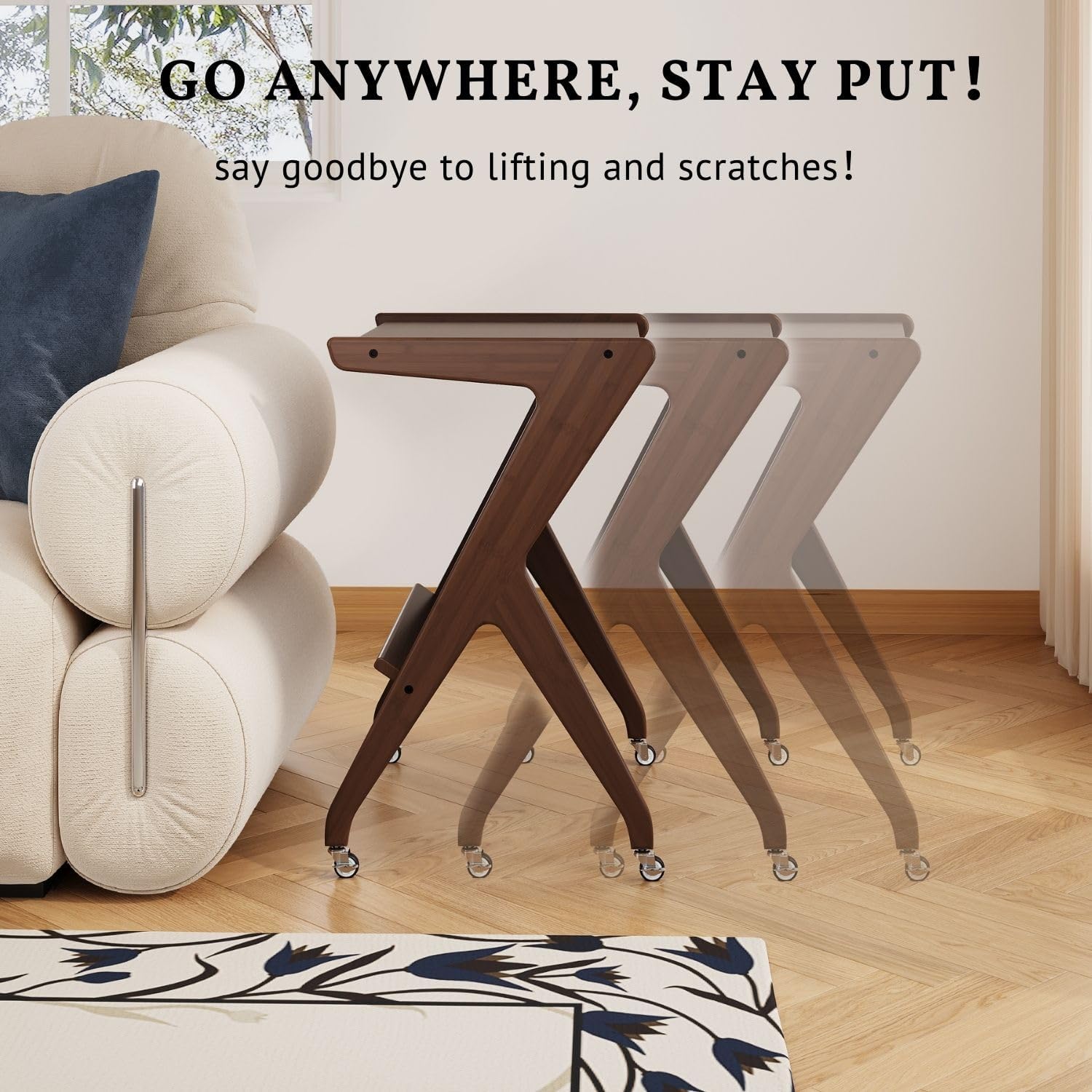 ZIYOO Solid Wood Mobile Side Table with Lockable Wheels, Multi-Functional Rolling End Table & Nightstand for Bedroom/Living Room, Small Spaces, Walnut