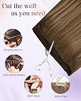 Vista 200 de LaaVoo Extensiones de cabello humano real para coser, extensiones de cabello humano de doble trama, color negro azabache, 18 pulgadas, 3.53 onzas