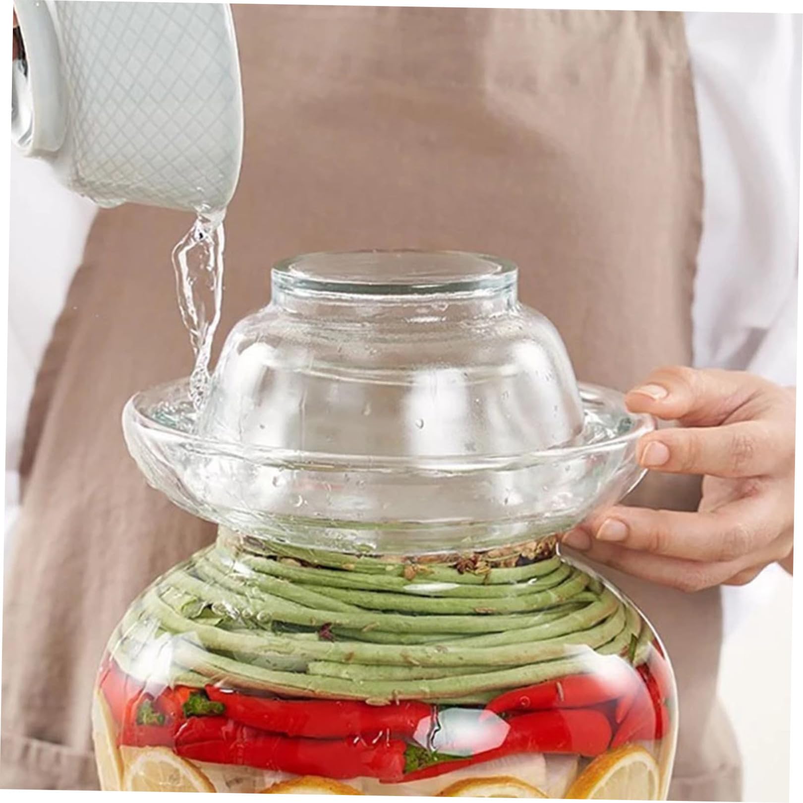 HOMSFOU Tarro de Cristal para Encurtidos de Cocina 5 Kg, Envase de Vidrio Transparente Sellado para Alimentos, Bote de Pepinillos Casero para Fermentación y Conservación Hogar