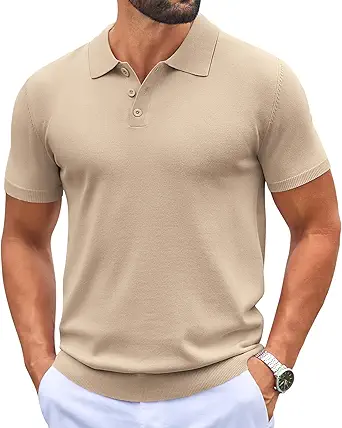 Coofandy Men's Knit Polo Shirts Casual Short Sleeve Button Down Classic Golf Shirt