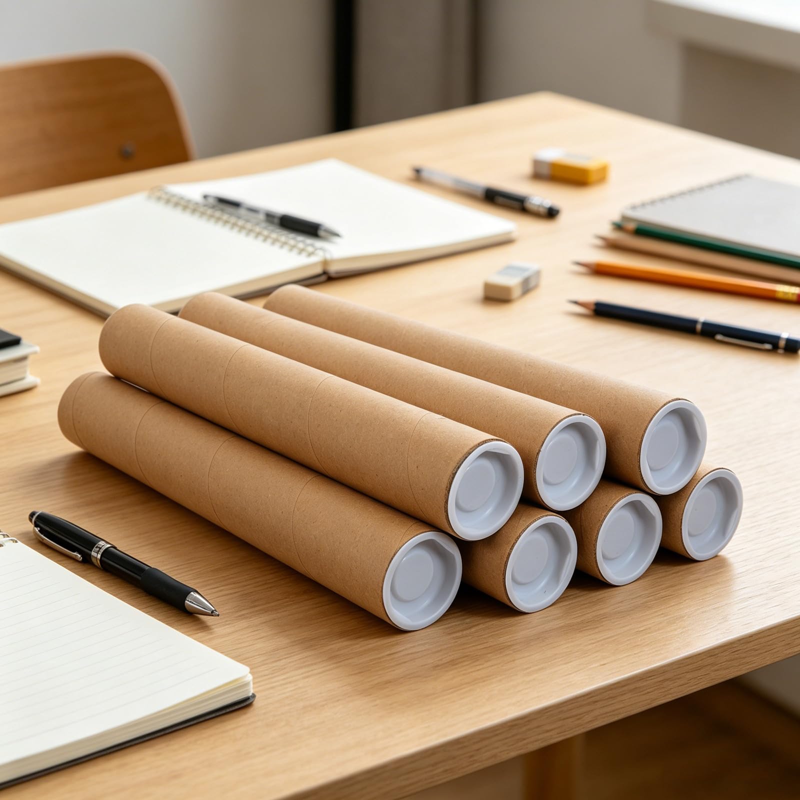 12 Pièces Tube et Gain de Place avec Bouchons en Papier Kraft Kaki Postal Rond Fermeture Sécurisée pour Organiser Documents et Expositions