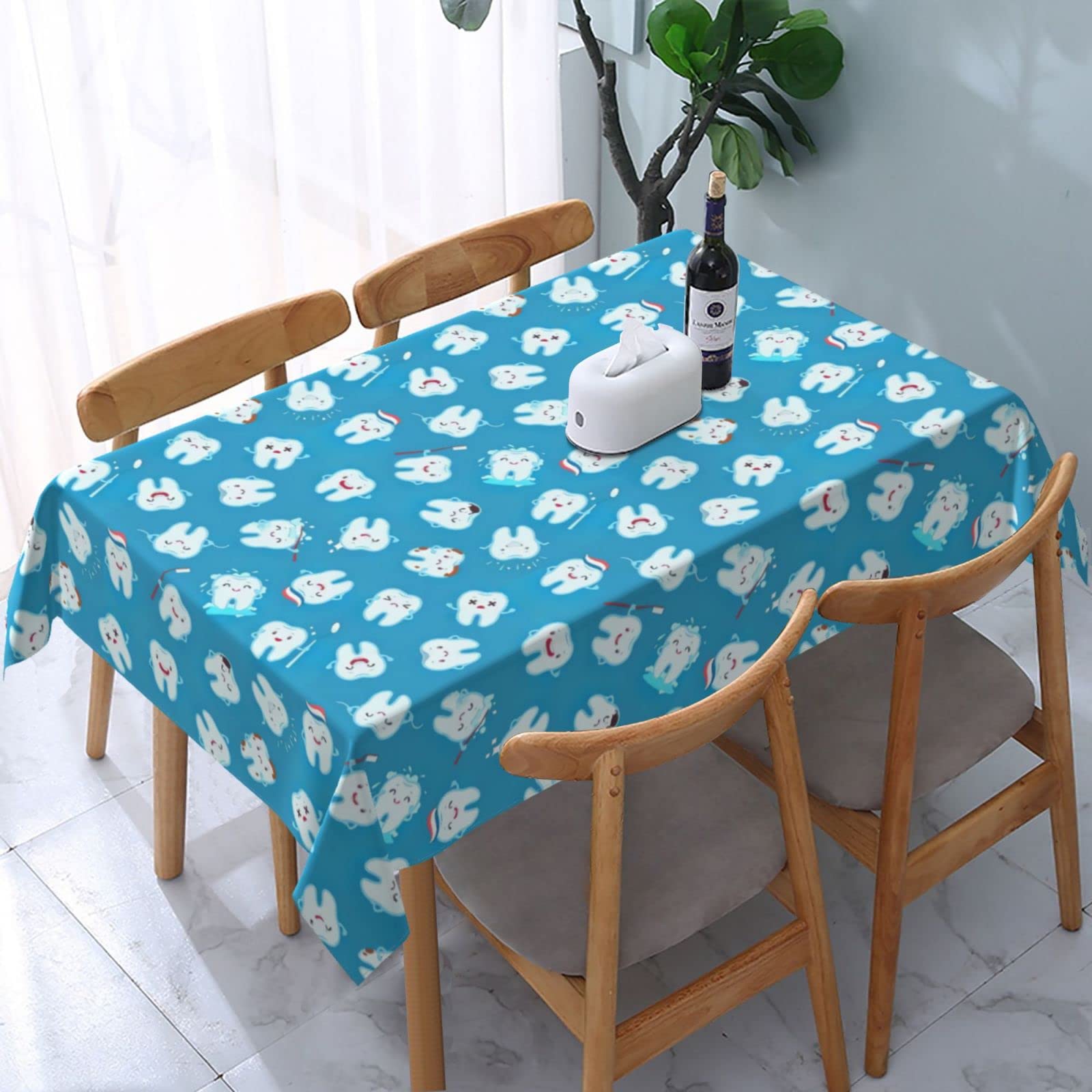 ReesEt Dental Funny Cute Teeth Rectangle Tablecloth Dust-Proof Tabletop Decoration Wrinkle Resistant Table Cover - 137 x 183 cm