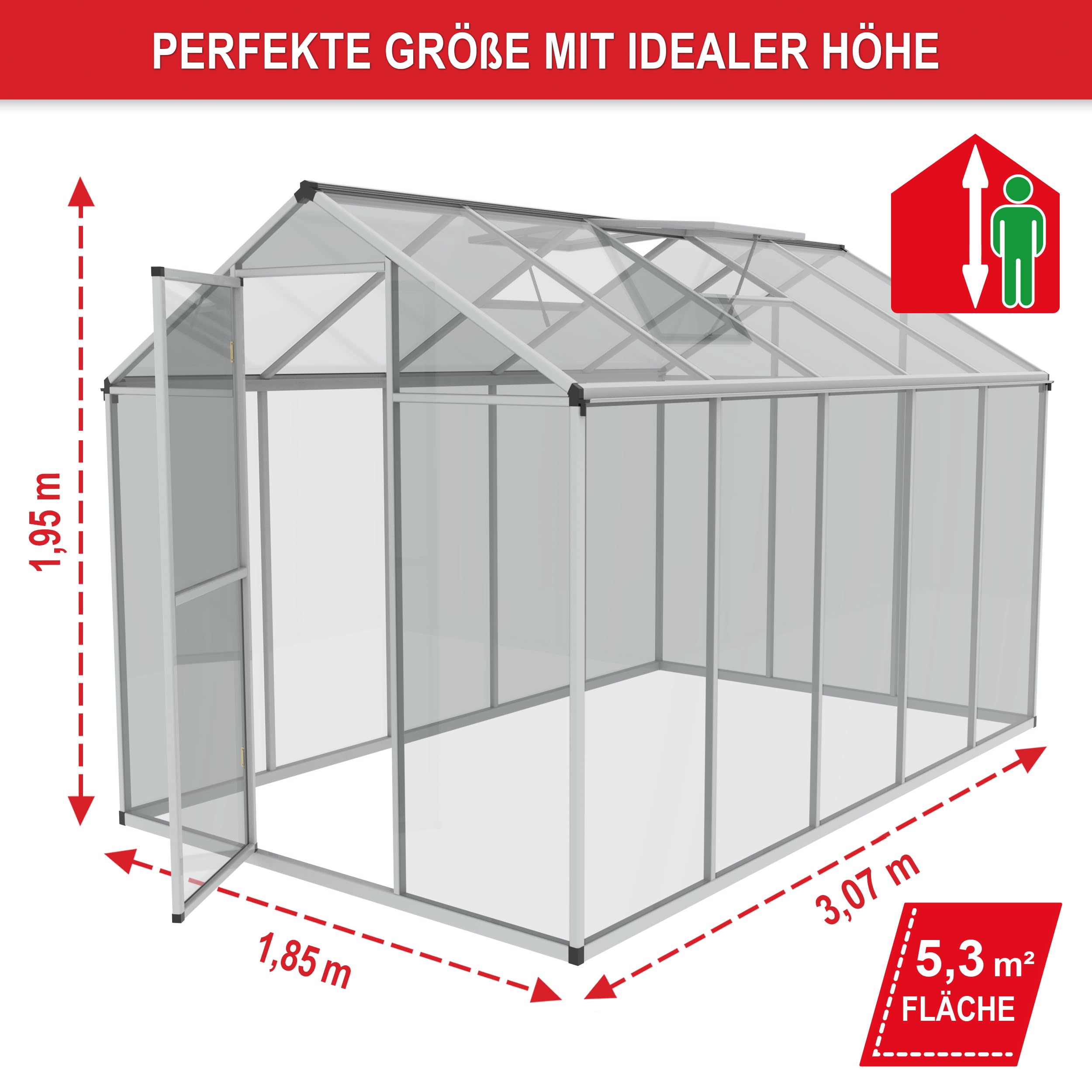 ONBEST stabiles Aluminium Gewächshaus mit Dachfenster – Garten Frühbeet ideal für die Anzucht von Tomaten Blumen – vielseitig nutzbar als Treibhaus, Tomatengewächshaus Pflanzenhaus (XXL)