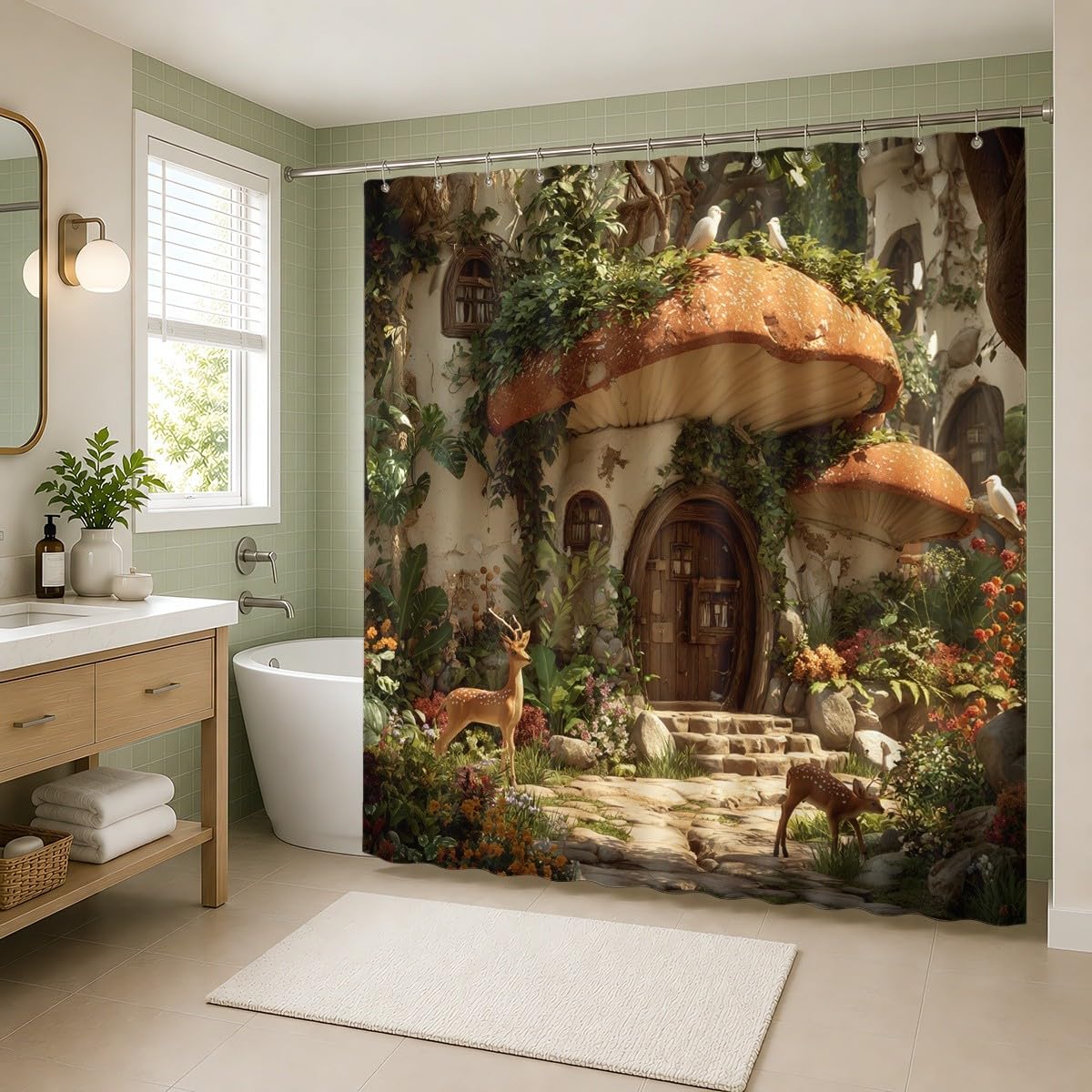 Tenda Doccia 240x200 cm Marrone Antimuffa e Impermeabile Poliestere