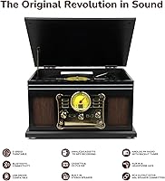 Vista 2 de FEKTIK - Tocadiscos Bluetooth 10 en 1, tocadiscos de 3 velocidades para vinilo con altavoces, convertidor LP a MP3, CD, reproductor de cassette