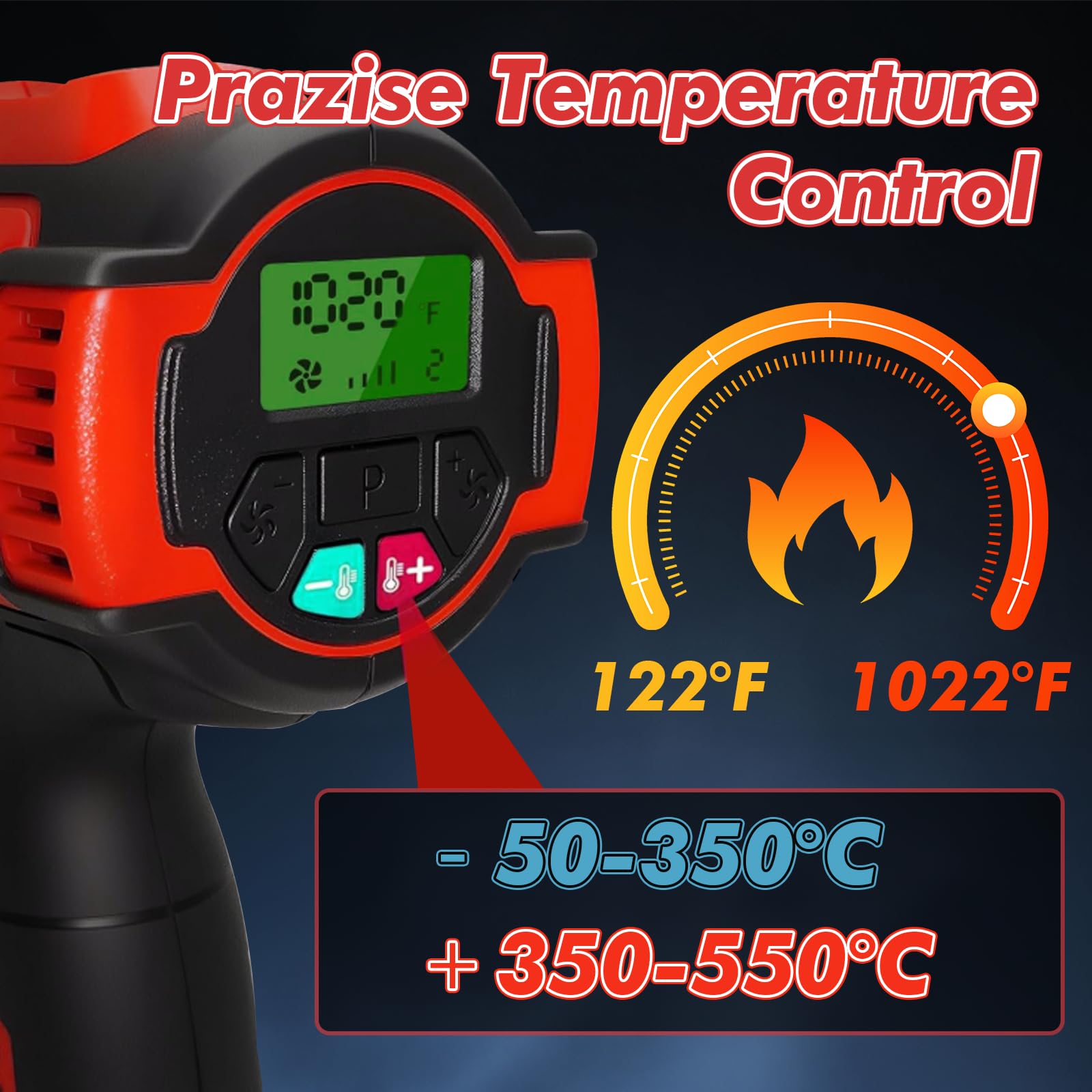 Secador de aire caliente con batería para Makita 18V, soplador de aire caliente inalámbrico con pantalla LCD digital y 3 boquillas pistola de aire caliente, calentamiento rápido de 50-550°C para tubos