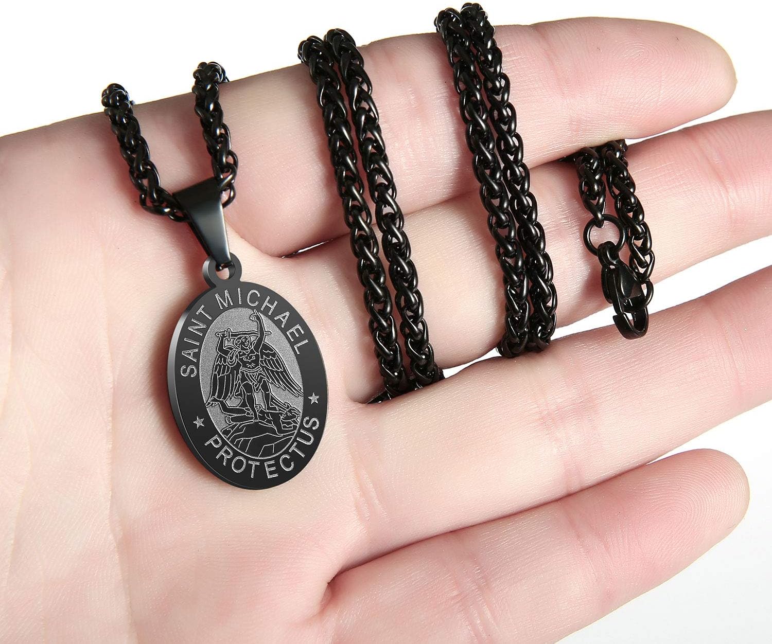 P. BLAKE Oval Saint Christopher/Michael/Joseph/Jude/Virgin Mary/Joseph/Francis/Patrick/Anthony/Benedict/Thomas Necklace for Men Women, Stainless Steel Catholic Patron Pendant with Chain 24 Inches - Image 3