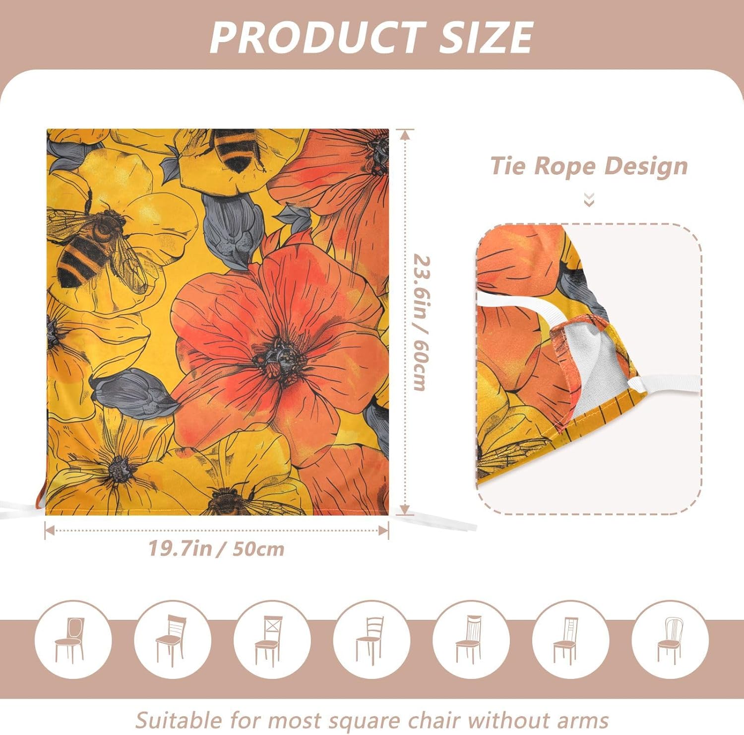 ALAZA Bee Yellow Red Flowers Chair Back Cover Set of 6, Washable Reusable Removable Chair Slipcovers Decorative Chair Cover for Home Kitchen Wedding Party