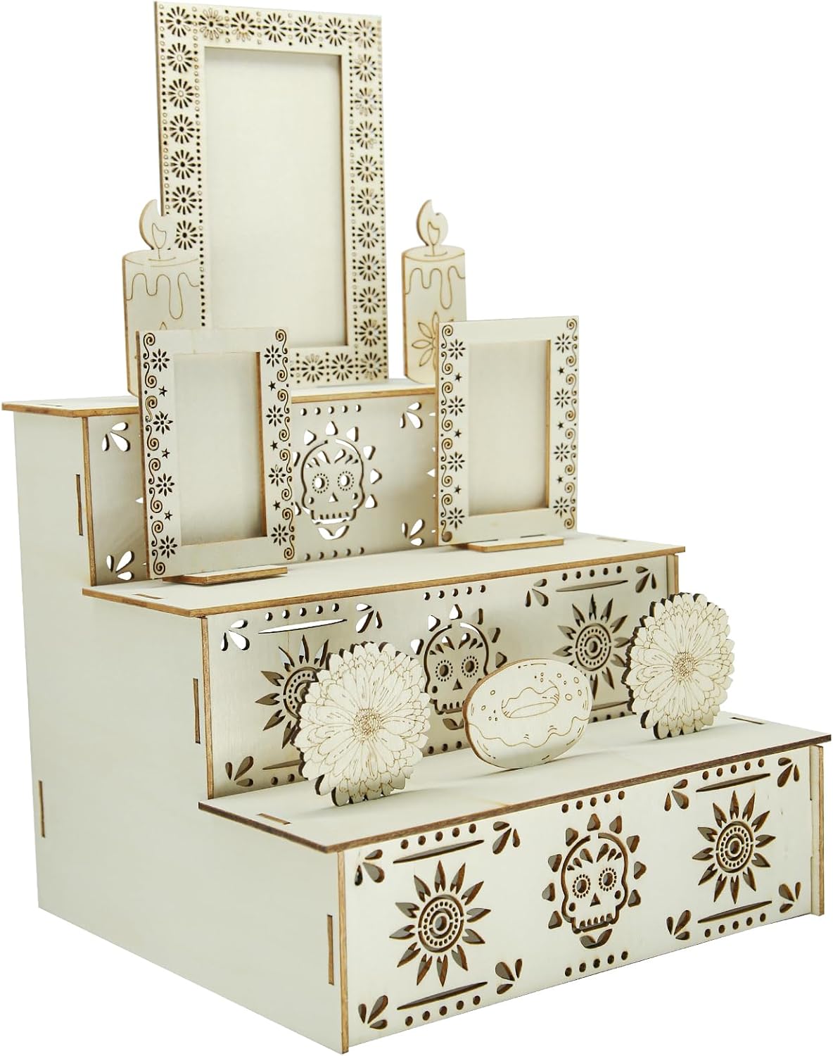 Log Day of The Dead Altar with Photo Display, Day of The Dead Decorations Supplies, Includes Photo Frame & Candle Decoration Remembrance Decor Supplies