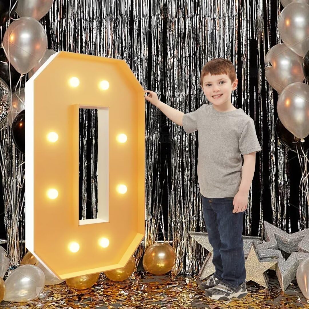70cm-2.3ft Number 0 Decor Light Up Number for Birthday, Black Marquee Light Up Mosaic Pre-cut Foam Board Set for New Year Anniversary Party