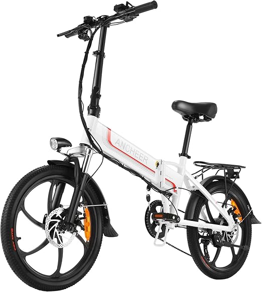 ANCHEER Folding Electric Bike Ebike, 20'' Electric Commuter Bicycle with 10AH Removable Lithium-Ion Battery, 48V 350W Motor and Professional Rear 7 Speed Gear