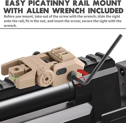 Miniatura 10 de Miras de fibra óptica, miras de respaldo delanteras y traseras abatibles con puntos de fibra óptica verdes y rojos, mira frontal ajustable sin