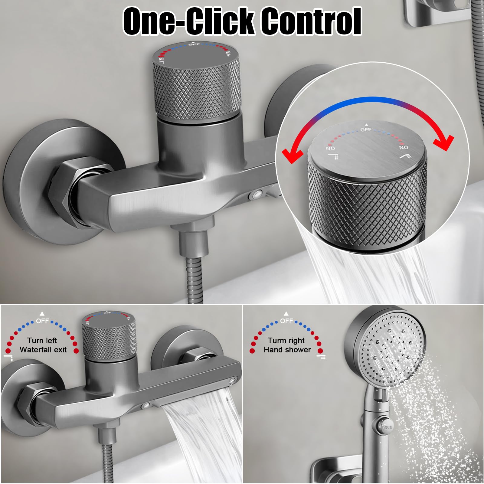 Grifos Ducha, Grifo Ducha Termostatico grifo mezclador para bañera, mezclador monomando para baño, Latón Puro de 2 Salidas, Grifo Monomando Ducha Baño de Pared Grifería de Bañera de Pared