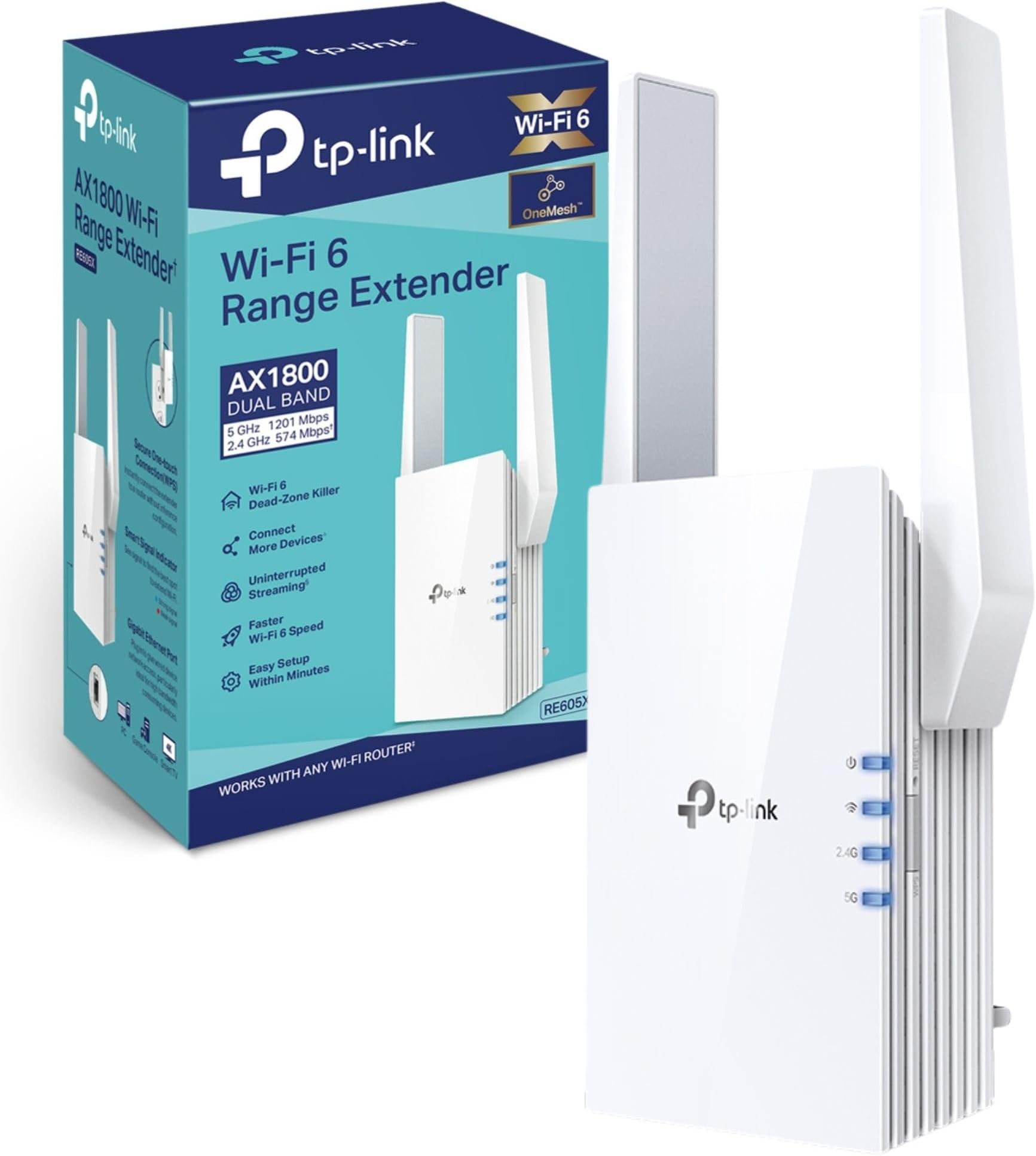 TP-Link Mesh WiFi 6 Booster, WiFi Repeater, Ultraxtend WiFi Range Extender with 1 Gigabit Port, 1800Mbps Internet Repeater, 5GHz, App Control Easy Setup, UK Plug (RE605X)