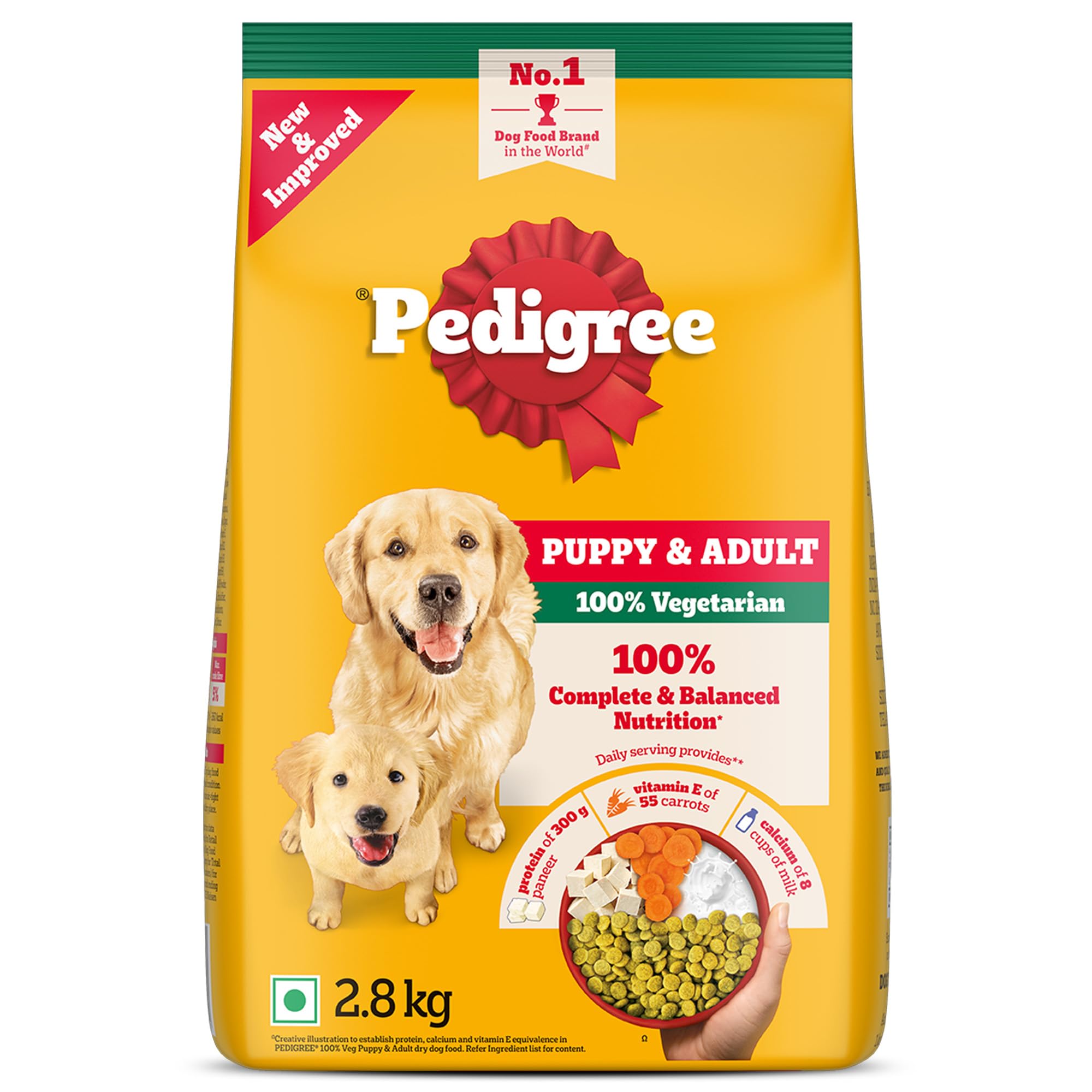 Pedigree Adult & Puppy Dry Dog Food, 100% Vegetarian, 2.8 kg, Contains 37 Essential Nutrients, 100% Complete & Balanced Food for Adult Dogs