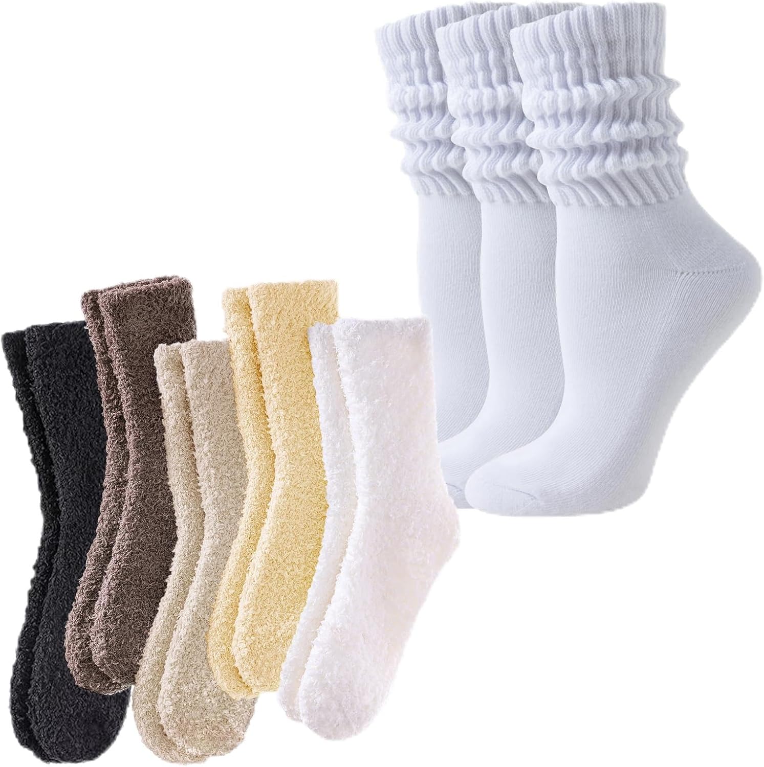 VoJoPi Women's Winter Warm Bundle: 3 Pairs Crew Slouchy Socks + 5 Pairs Fuzzy Socks, Cozy Durable Cold-Weather Must-Haves