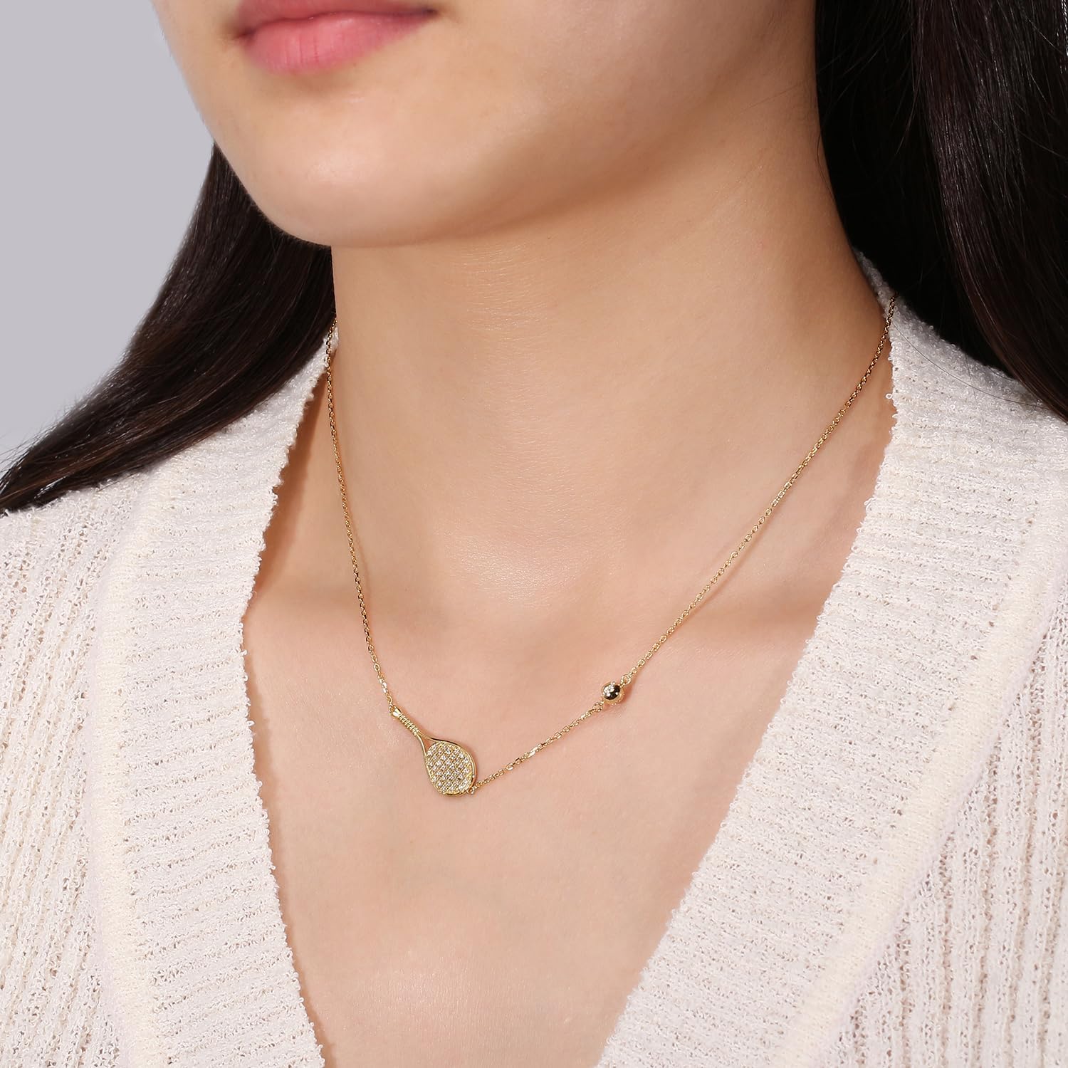 The Ace Plus Racket and Ball Gold Necklace with Crystals - 18k Gold Tennis Racket Necklace for Women | Gift for Her, Present For Birthday, Valentine's day, Wedding Anniversary and Christmas Gifts for Tennis Lovers